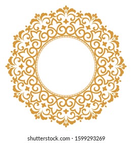 Decorative frame Elegant vector element for design in Eastern style, place for text. Floral golden border. Lace illustration for invitations and greeting cards.