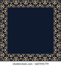 Decorative frame Elegant vector element for design in Eastern style, place for text. Floral golden border. Lace illustration for invitations and greeting cards.