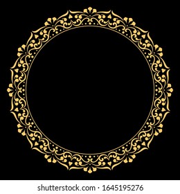 Decorative frame Elegant vector element for design in Eastern style, place for text. Floral golden border. Lace illustration for invitations and greeting cards.
