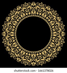 Decorative frame Elegant vector element for design in Eastern style, place for text. Floral golden border. Lace illustration for invitations and greeting cards.