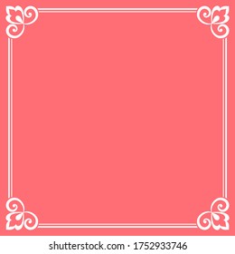 Decorative frame Elegant vector element for design in Eastern style, place for text. Floral pink and white border. Lace illustration for invitations and greeting cards