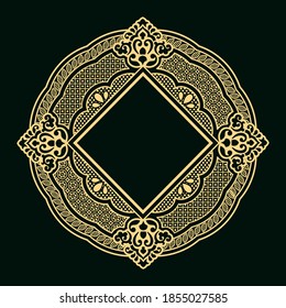 Decorative frame. Elegant vector element for wedding invitation design. Mandala art. Floral golden border. Vector template.