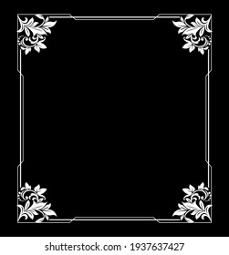 Decorative frame Elegant vector element for design in Eastern style, place for text. Floral white and black border. Lace illustration for invitations and greeting cards