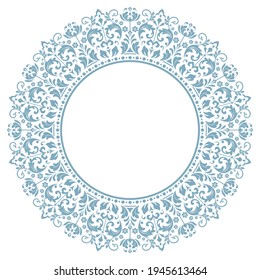 Decorative frame Elegant vector element for design in Eastern style, place for text. Floral blue border. Lace illustration for invitations and greeting cards