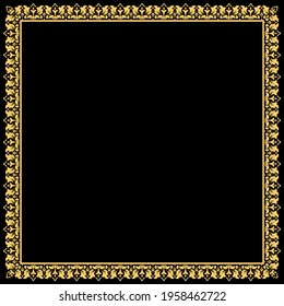 Decorative frame Elegant vector element for design in Eastern style, place for text. Floral golden and black border. Lace illustration for invitations and greeting cards