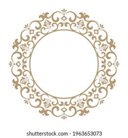Decorative frame Elegant vector element for design in Eastern style, place for text. Floral golden and white border. Lace illustration for invitations and greeting cards.