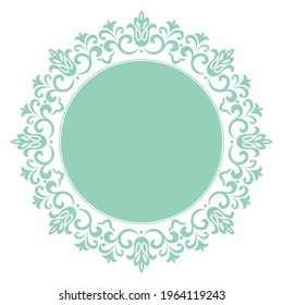 Decorative frame Elegant vector element for design in Eastern style, place for text. Floral green and white border. Lace illustration for invitations and greeting cards