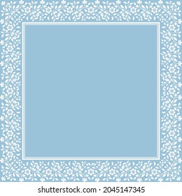 Decorative frame Elegant vector element for design in Eastern style, place for text. Floral blue and white border. Lace illustration for invitations and greeting cards