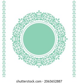 Decorative frame Elegant vector element for design in Eastern style, place for text. Floral green and white border. Lace illustration for invitations and greeting cards