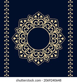 Decorative frame Elegant vector element for design in Eastern style, place for text. Floral golden and dark blue border. Lace illustration for invitations and greeting cards