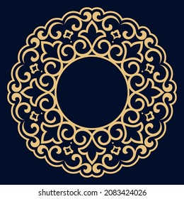 Decorative frame Elegant vector element for design in Eastern style, place for text. Floral golden and dark blue border. Lace illustration for invitations and greeting cards