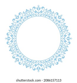 Decorative frame Elegant vector element for design in Eastern style, place for text. Floral blue and white border. Lace illustration for invitations and greeting cards