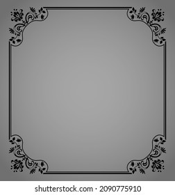 Decorative frame Elegant vector element for design in Eastern style, place for text. Floral black and gray border. Lace illustration for invitations and greeting cards