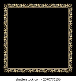 Decorative frame Elegant vector element for design in Eastern style, place for text. Floral golden and black border. Lace illustration for invitations and greeting cards