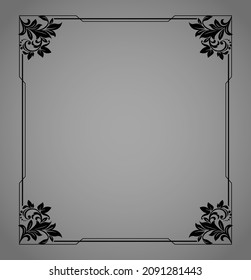 Decorative frame Elegant vector element for design in Eastern style, place for text. Floral black and gray border. Lace illustration for invitations and greeting cards