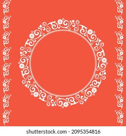 Decorative frame Elegant vector element for design in Eastern style, place for text. Floral pink and white border. Lace illustration for invitations and greeting cards