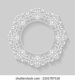 Decorative frame Elegant vector element for design in Eastern style, place for text. Floral gray and white border. Lace illustration for invitations and greeting cards