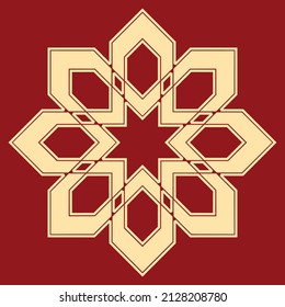 Decorative frame Elegant vector element for design in Eastern style, place for text. Geometric golden and red border. Lace illustration for invitations and greeting cards