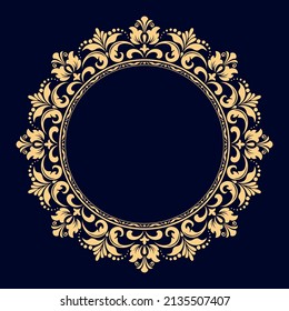Decorative frame Elegant vector element for design in Eastern style, place for text. Floral golden and dark blue border. Lace illustration for invitations and greeting cards