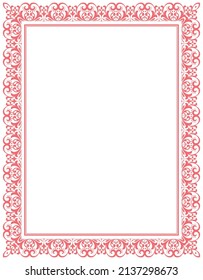 Decorative frame Elegant vector element for design in Eastern style, place for text. Floral pink and white border. Lace illustration for invitations and greeting cards