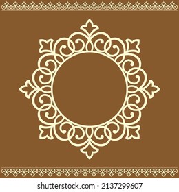 Decorative frame Elegant vector element for design in Eastern style, place for text. Floral yellow and brown border. Lace illustration for invitations and greeting cards