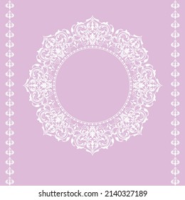 Decorative frame Elegant vector element for design in Eastern style, place for text. Floral pink and white border. Lace illustration for invitations and greeting cards