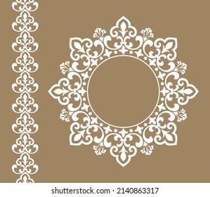 Decorative frame Elegant vector element for design in Eastern style, place for text. Floral beige and white border. Lace illustration for invitations and greeting cards