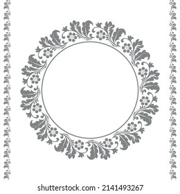 Decorative frame Elegant vector element for design in Eastern style, place for text. Floral gray and white border. Lace illustration for invitations and greeting cards