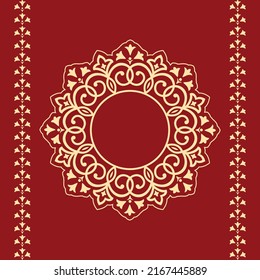 Marco decorativo Elemento vector elegante para el diseño en estilo oriental, lugar para el texto. Borde dorado floral y rojo. Ilustración de encaje para invitaciones y tarjetas de felicitación