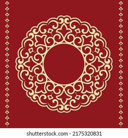 Decorative frame Elegant vector element for design in Eastern style, place for text. Floral golden and red border. Lace illustration for invitations and greeting cards