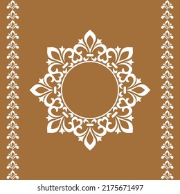 Decorative frame Elegant vector element for design in Eastern style, place for text. Floral brown and white border. Lace illustration for invitations and greeting cards