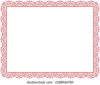 Decorative frame Elegant vector element for design in Eastern style, place for text. Floral pink and white border. Lace illustration for invitations and greeting cards