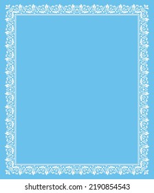 Decorative frame Elegant vector element for design in Eastern style, place for text. Floral blue and white border. Lace illustration for invitations and greeting cards