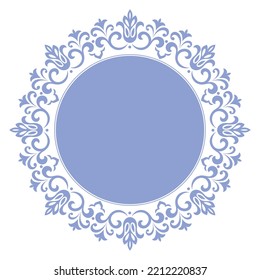 Decorative frame Elegant vector element for design in Eastern style, place for text. Floral blue and white border. Lace illustration for invitations and greeting cards