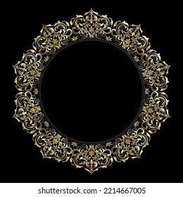 Decorative frame Elegant vector element for design in Eastern style, place for text. Floral golden and black border. Lace illustration for invitations and greeting cards