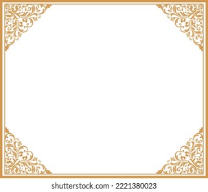 Decorative frame Elegant vector element for design in Eastern style, place for text. Floral golden and white border. Lace illustration for invitations and greeting cards.