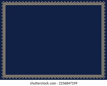 Decorative frame Elegant vector element for design in Eastern style, place for text. Floral golden and dark blue border. Lace illustration for invitations and greeting cards