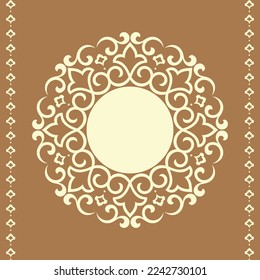 Decorative frame Elegant vector element for design in Eastern style, place for text. Floral golden and beige border. Lace illustration for invitations and greeting cards