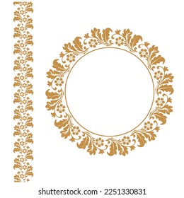 Decorative frame Elegant vector element for design in Eastern style, place for text. Floral golden and white border. Lace illustration for invitations and greeting cards.
