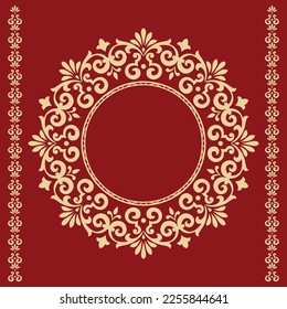 Decorative frame Elegant vector element for design in Eastern style, place for text. Floral golden and red border. Lace illustration for invitations and greeting cards