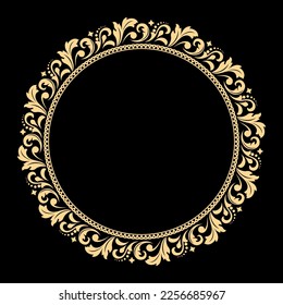 Decorative frame Elegant vector element for design in Eastern style, place for text. Floral golden and black border. Lace illustration for invitations and greeting cards