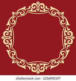 Decorative frame Elegant vector element for design in Eastern style, place for text. Floral golden and red border. Lace illustration for invitations and greeting cards