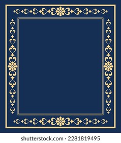 Decorative frame Elegant vector element for design in Eastern style, place for text. Floral golden and dark blue border. Lace illustration for invitations and greeting cards svg