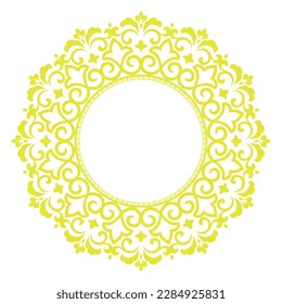 Decorative frame Elegant vector element for design in Eastern style, place for text. Floral yellow and white border. Lace illustration for invitations and greeting cards