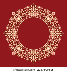 Decorative frame Elegant vector element for design in Eastern style, place for text. Floral golden and red border. Lace illustration for invitations and greeting cards