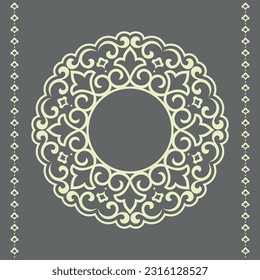 Decorative frame Elegant vector element for design in Eastern style, place for text. Floral beige and gray border. Lace illustration for invitations and greeting cards