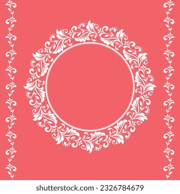 Decorative frame Elegant vector element for design in Eastern style, place for text. Floral pink and white border. Lace illustration for invitations and greeting cards