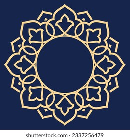 Decorative frame Elegant vector element for design in Eastern style, place for text. Floral golden and dark blue border. Lace illustration for invitations and greeting cards