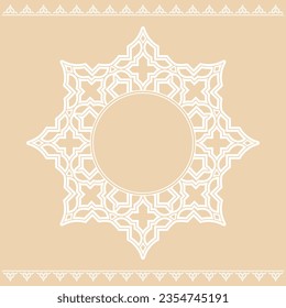 Decorative frame Elegant vector element for design in Eastern style, place for text. Geometric beige and white border. Lace illustration for invitations and greeting cards