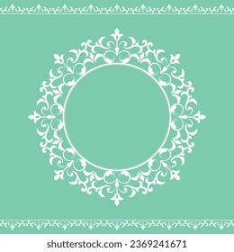 Decorative frame Elegant vector element for design in Eastern style, place for text. Floral green and white border. Lace illustration for invitations and greeting cards